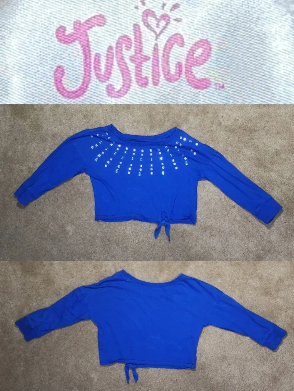 Kids Blue & White 3/4 Sleeve Top Sz 7